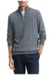 Thumbnail Pull en coton gris uni avec un col camionneur et des manches longues - Image 2