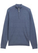 Thumbnail Pull en coton bleu uni avec un col camionneur côtelé à zip