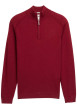 Thumbnail Pull en coton rouge uni avec un col camionneur côtelé à zip