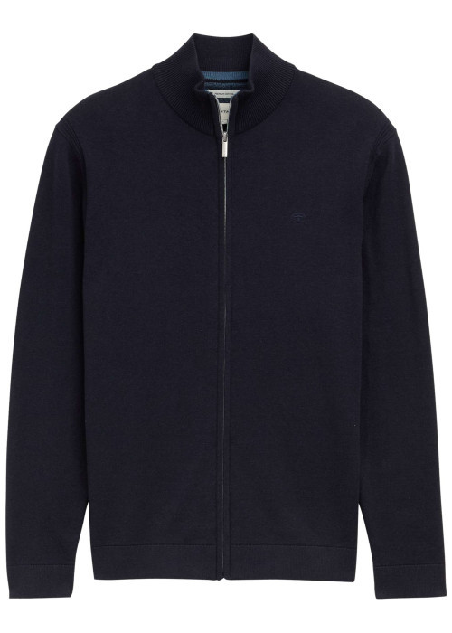 Gilet en coton marine uni avec un col montant et des manches longues
