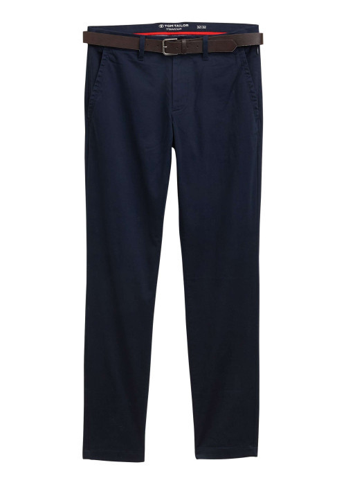 Pantalon Chino Soft en coton marine avec fermeture à glissière