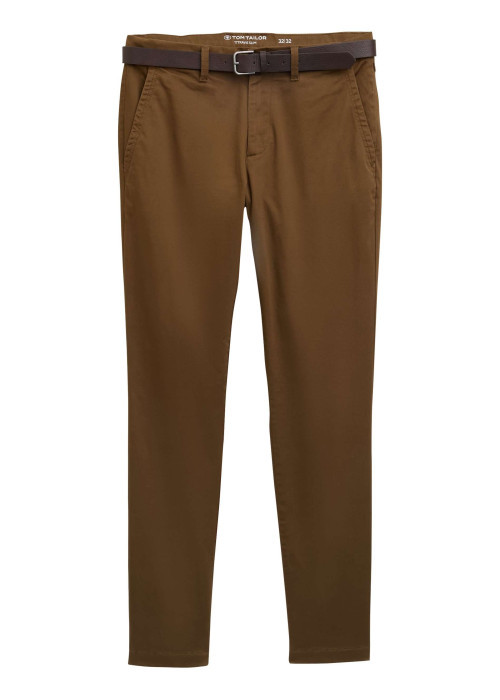 Pantalon Chino Soft en coton camel avec fermeture à glissière