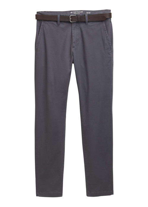 Pantalon Chino Soft en coton gris avec fermeture à glissière