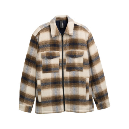 Veste beige à motif écossais avec un col...