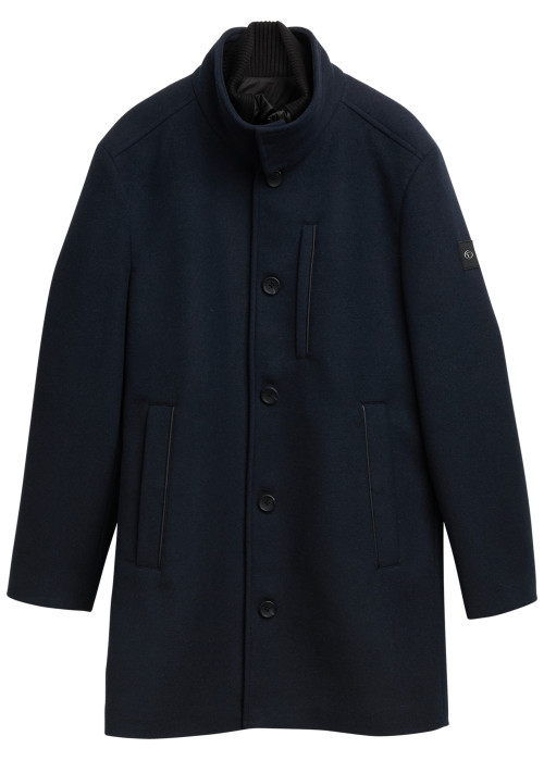 Manteau marine uni avec un col montant et...