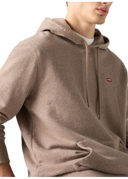 Sweat beige chiné en coton avec un col à capuche et une poche kangourou