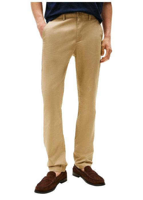 Pantalon Chino en coton moutarde à coupe slim avec logo de la marque