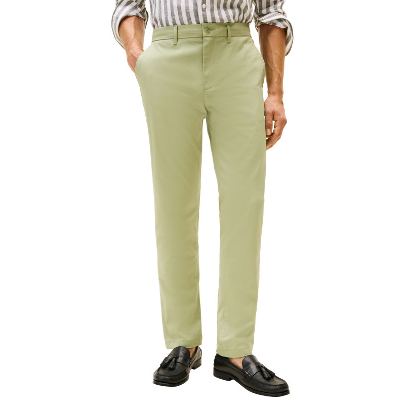 Tommy Hilfiger - Pantalon Chino En Coton Vert à Coupe Slim Avec Logo De La Marque - Vert