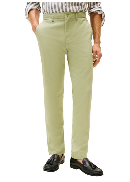 Pantalon Chino en coton vert à coupe slim avec logo de la marque