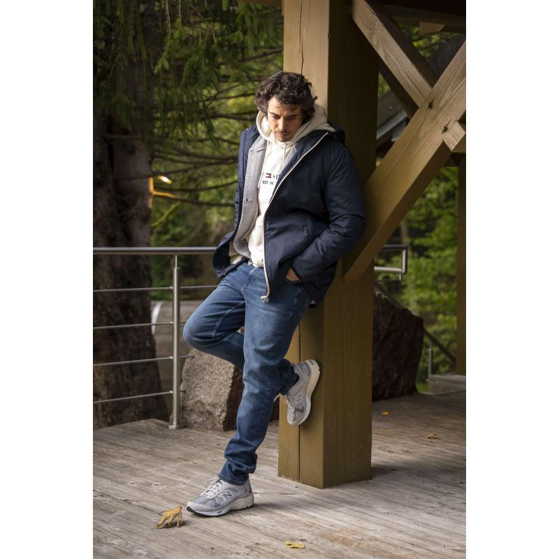 Tommy Hilfiger - Bomber En Coton Gris Avec Un Col Châle Et Boutonnière Chromée - Gris Tommy Hilfiger - Bomber En Coton Gris Avec Un Col Châle Et Boutonnière Chromée - Gris