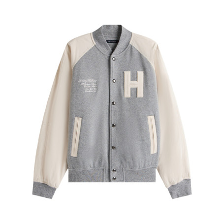 Bomber en coton gris avec un col châle et...