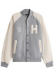Thumbnail Bomber en coton gris avec un col châle et boutonnière chromée