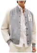 Thumbnail Bomber en coton gris avec un col châle et boutonnière chromée - Image 2