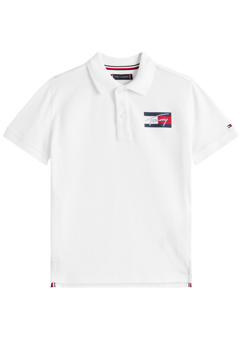 Polo coupe droite en coton blanc uni pourvu...