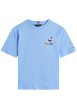 Thumbnail T-shirt à coupe droite en coton bleu uni pourvu d'un col rond