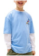 Thumbnail T-shirt à coupe droite en coton bleu uni pourvu d'un col rond - Image 2