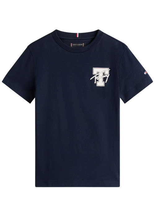 T-shirt en coton marine avec un col rond et des manches courtes