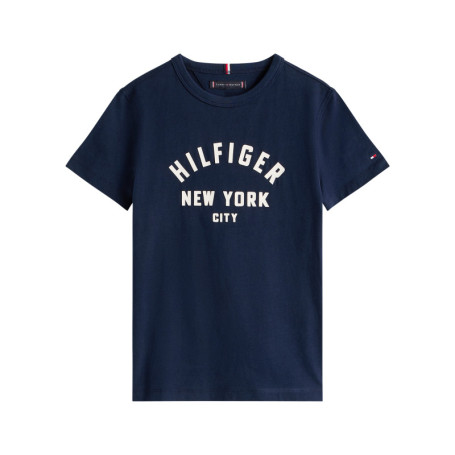 T-shirt en coton marine uni avec un col rond et...