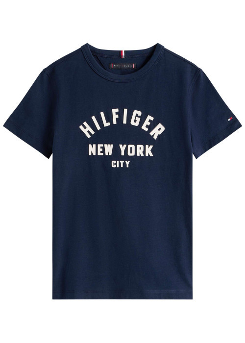 T-shirt en coton marine uni avec un col rond et des manches courtes