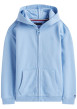 Thumbnail Sweat en coton bleu uni pourvu d'un col à capuche et fermeture à glissière