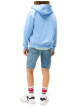 Thumbnail Sweat en coton bleu uni pourvu d'un col à capuche et fermeture à glissière - Image 3