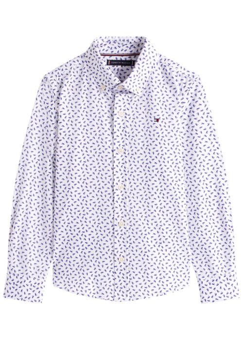 Chemise en coton blanche coupe droite ornée d'un motif fantaisie