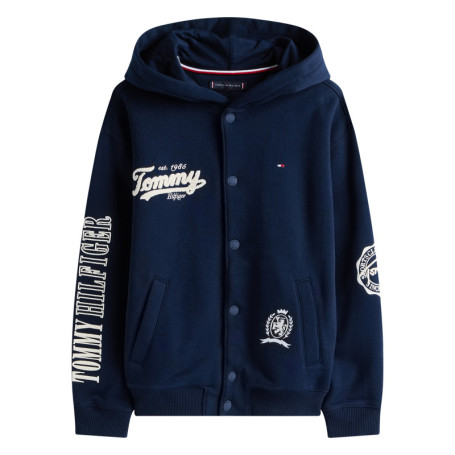 Blouson en coton marine avec un col à capuche...