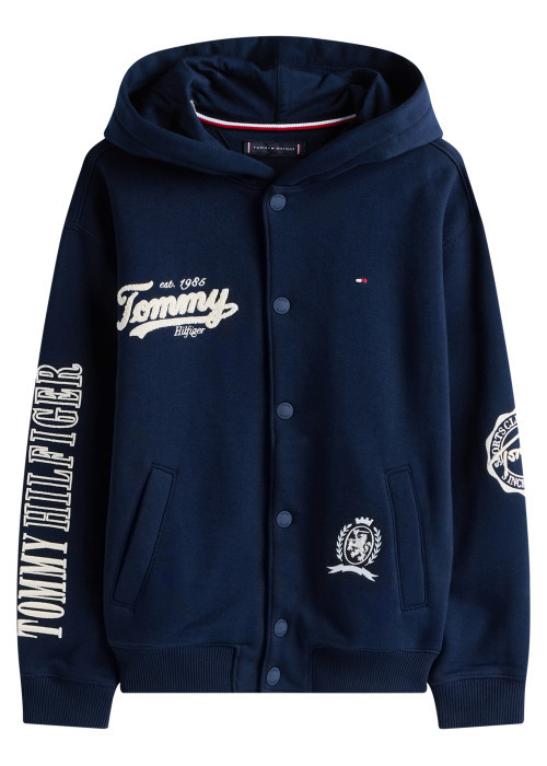 Blouson en coton marine avec un col à capuche...