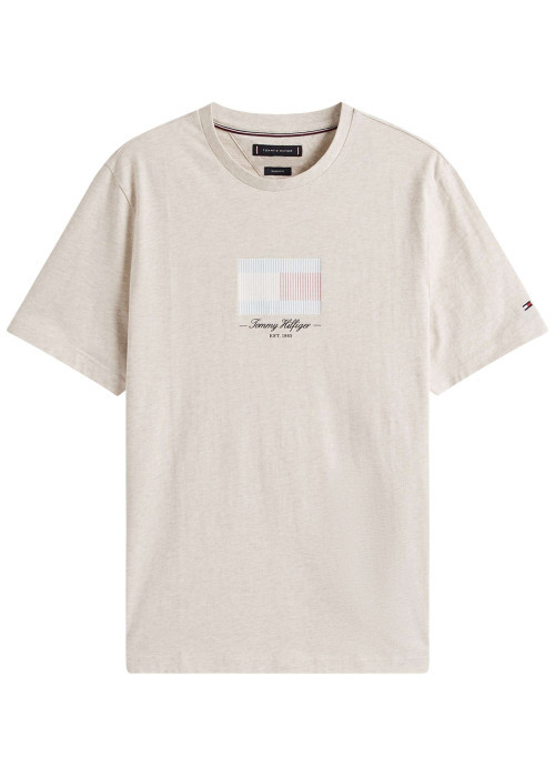 T-shirt en coton écru fantaisie avec un col rond et des manches courtes