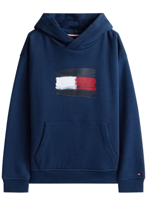 Sweat en coton marine à imprimé fantaisie avec un col à capuche