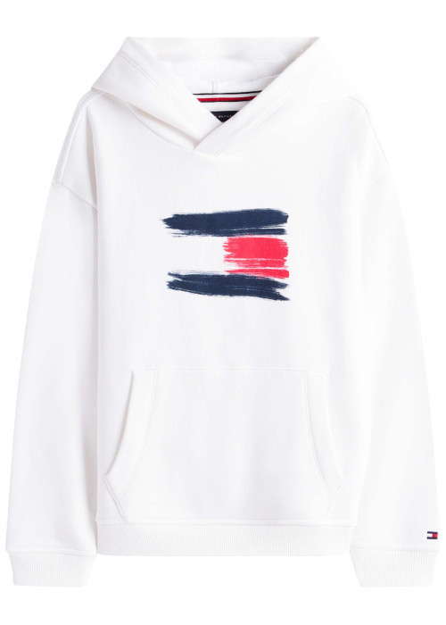 Sweat en coton blanc à imprimé fantaisie avec un col à capuche