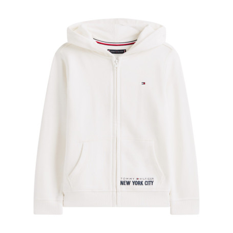Sweat écru uni en coton avec un col à capuche...
