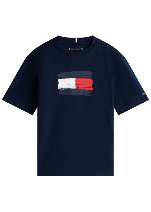 T-shirt en coton marine à imprimé fantaisie avec un col rond