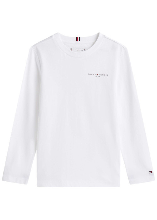 T-shirt en coton blanc uni à col rond avec des manches longues