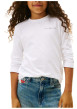 Thumbnail T-shirt en coton blanc uni à col rond avec des manches longues - Image 2