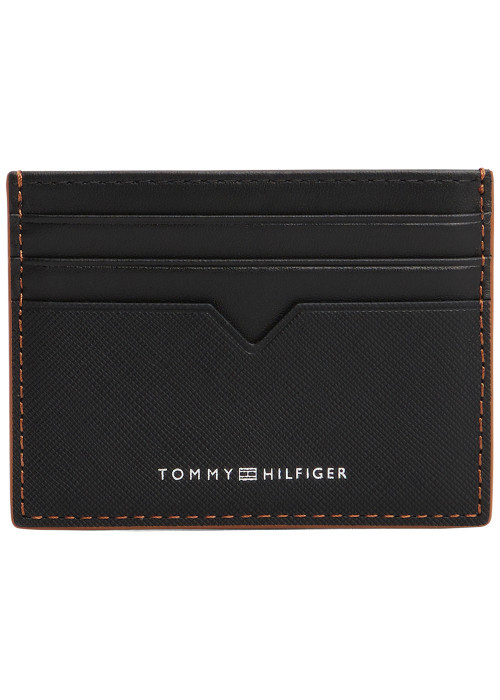 Porte-cartes en cuir noir uni avec multiples rangements