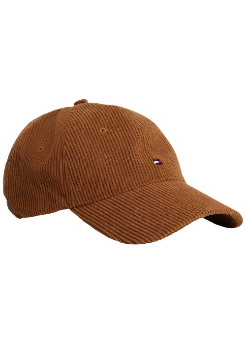 Casquette camel unie en velours côtelé avec logo de la marque