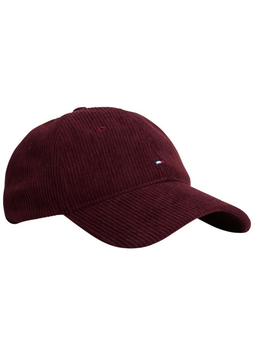 Casquette bordeaux unie en velours côtelé avec logo de la marque