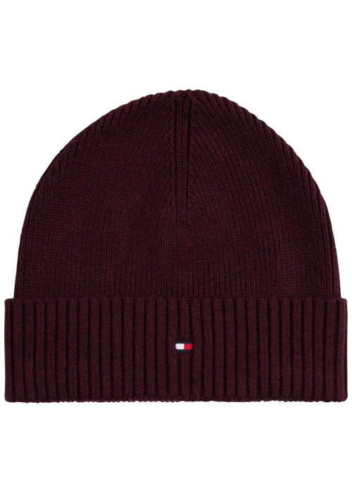 Bonnet en coton côtelé bordeaux uni avec un large revers