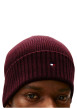 Thumbnail Bonnet en coton côtelé bordeaux uni avec un large revers - Image 4