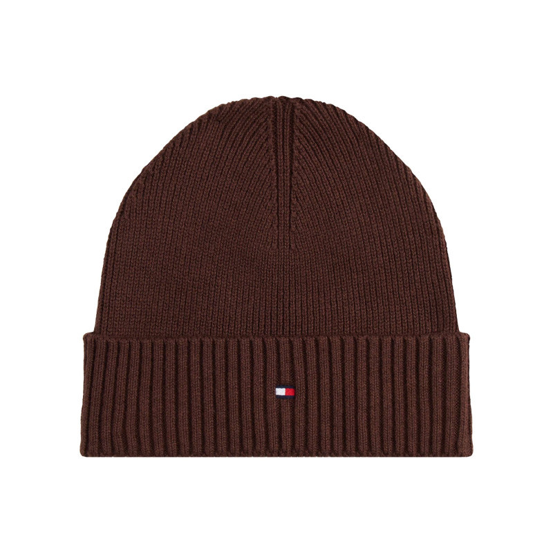 Tommy Hilfiger - Bonnet En Coton Côtelé Brun Uni Avec Un Large Revers - Brun Tommy Hilfiger - Bonnet En Coton Côtelé Brun Uni Avec Un Large Revers - Brun