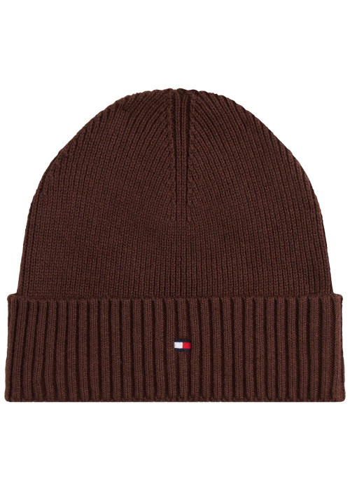 Bonnet en coton côtelé brun uni avec un large revers