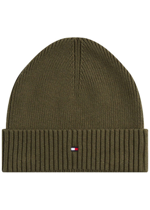 Bonnet en coton côtelé kaki uni avec un large revers