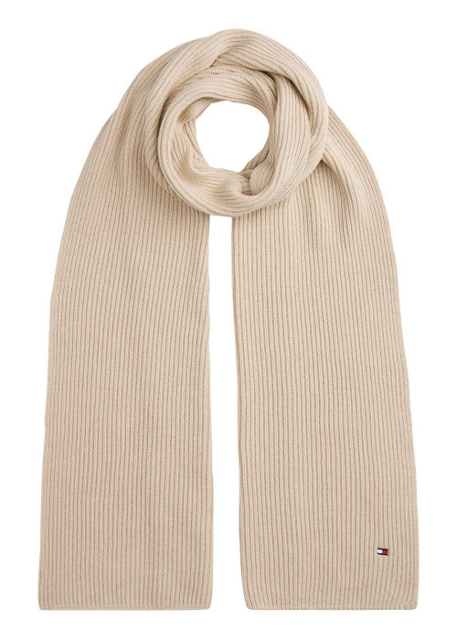 Écharpe beige en coton et maille tricotée avec le logo de la marque
