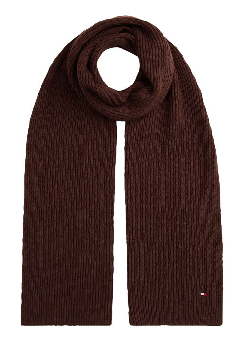 Écharpe marron en coton et maille tricotée avec le logo de la marque