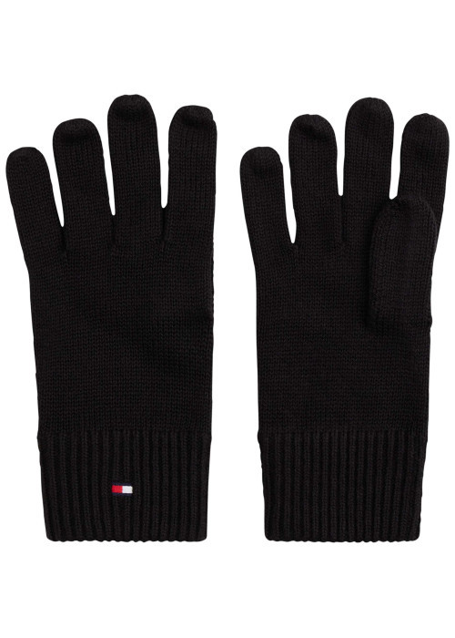 Gants noirs en coton et maille tricotée avec le logo de la marque
