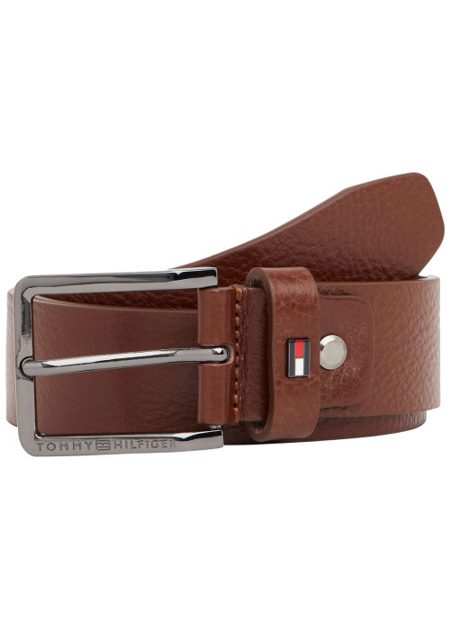 Ceinture en cuir camel avec logo de la marque et boucle à ardillon