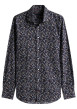 Thumbnail Chemise en coton marine ornée d'un motif floral avec un col à rabats