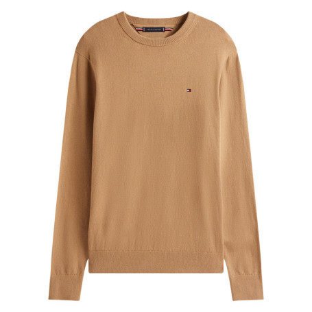 Pull en coton camel uni avec un col rond et des...