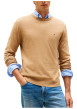Thumbnail Pull en coton camel uni avec un col rond et des manches longues - Image 2